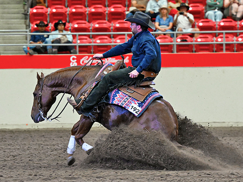 tyrell smith and smart whiz dollars team blue reining showcase 2025 calgary stampede