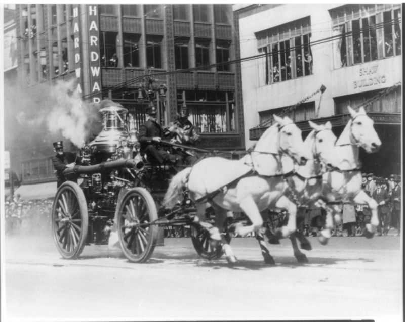 horses in canadian history, fire horses, horses used for fire trucks horse drawn fire engine