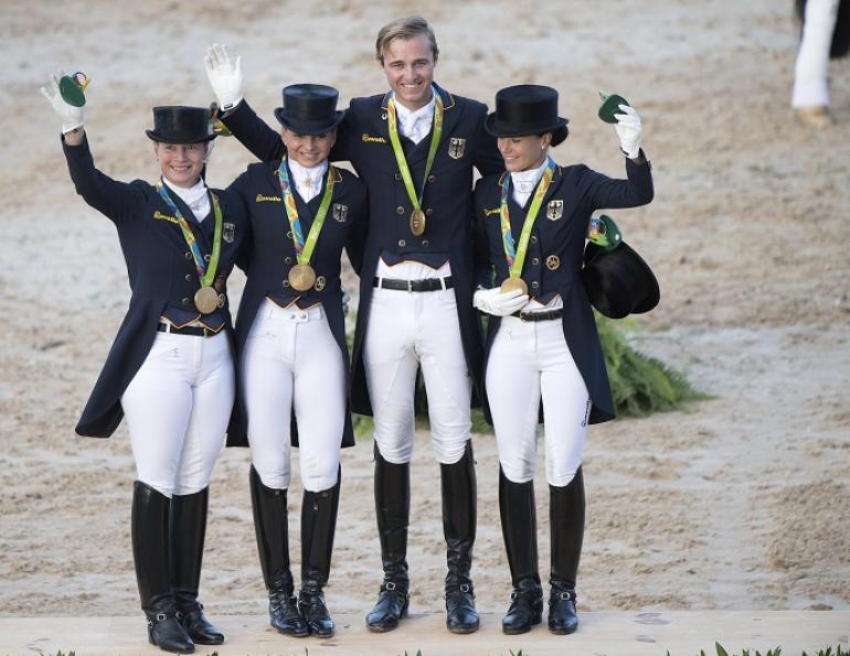 Germany Olympic Dressage Gold Olympic Equestrian Park Olympic Dressage Olympic Grand Prix Edward Gal Diederik van Silfhout Hans Peter Minderhoud Dorothee Schneider Steffen Peters Fiona Bigwood Laura Graves, USA
